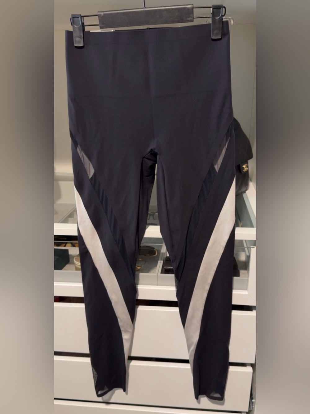 Oysho Compressive Black Leggings with Diagonal Light Black Panels Size M